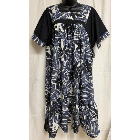 Good Times Dresses & Skirts - Good Times Womens Shift Midi Muumuu Dress XL Blue Black Hawaiian Aloha New
